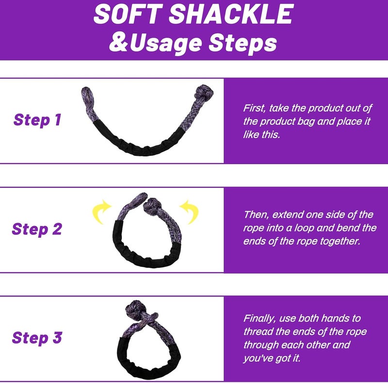 Perantlb Soft Shackle 1/2,3/8" X 22 Inch (50000/47000LBS) Breaking Strength,Synthetic Soft Shackle Rope with Sleeves for SUV,ATV,Truck&More (1/2x22ft Purple) - Image 5